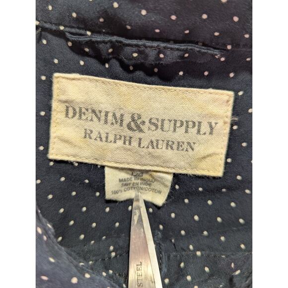 Denim & Supply Ralph Lauren Large Navy Polka Dot Long Sleeve Button Down Cotton - Picture 2 of 14